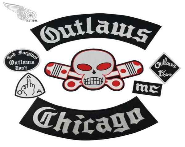 Partidos de bordado de Outlaw Chicago populares para ropa Cool Full Back Rider Diseño Iron On Jacket Vest80782525146875