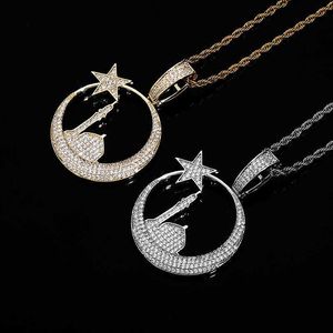 Populaire Pentagram vuurtoren zirkon hiphop hanger ketting ketting heren mode sieraden hiphop kettingen 14k witgouden ijsje out rock crystal collier rapper sieraden