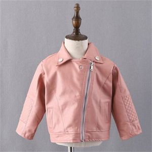 Populaire Premium Pu reverskraag Leren jas voor meisjes en jongens Kinderkleding Baby leren jas Kort Zwart Roze Zwart