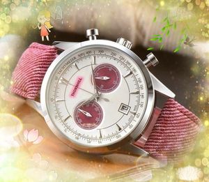 Populaire président hommes deux yeux cadran montres chronomètre 42MM tissu cuir ceinture horloge mouvement à quartz chronographe Vintage ultra-mince lune montre d'affaires cadeaux