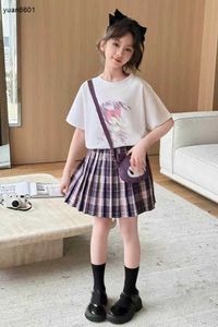 Populaire prinsesjurk kinderen tracksuits ontwerper babykleding maat 120-160 cm cartoon patroon bedrukt t-shirt en broek gevoerde korte rok 24 aapril