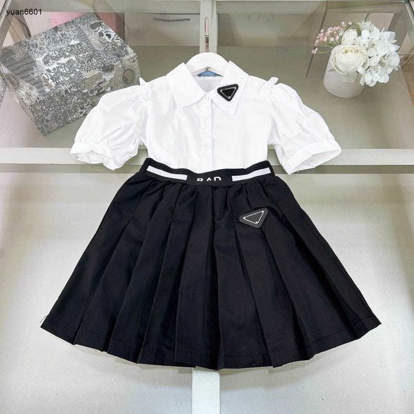 Vestido de princesa popular, chándales de verano para bebés, talla 110-160 CM, ropa de diseñador para niños, camisa de cuello blanco y falda plisada, 24 de marzo