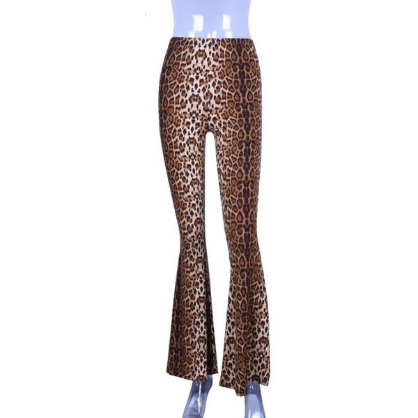 Produits populaires d'Europe et d'Amérique à l'automne 2021, nouveaux pantalons évasés taille haute élastiques à imprimé léopard pour femmes, vente en gros sur Amazon du commerce extérieur
