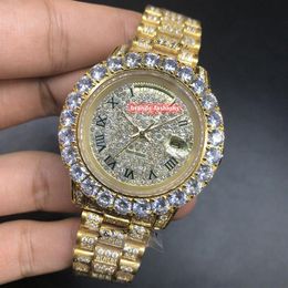 Popular Prong Set Men's Diamond Watch Watsing 43 mm Diamond Face Gold Store Store de acero inoxidable Munda mec￡nica autom￡tica de pulsera