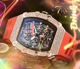 Popular moda de cuarzo para hombre relojes para mujer fecha automática esqueleto hueco arco iris diamantes bisel anillo cinturón de goma famoso logo masculino elegante reloj de pulsera Orologio di lusso