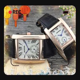 Populaire Rectangle Numéro Romain Montres En Cuir Véritable Hommes Femmes Amoureux Quartz Batterie Super Montre Couples Classique Réservoir Série Wri260g