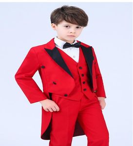 Popular abrigo rojo para niños, ocasiones formales, esmoquin, solapa de pico negro, esmoquin de boda para niños, traje infantil, ropa de vacaciones, chaqueta, pantalones, corbata9716533