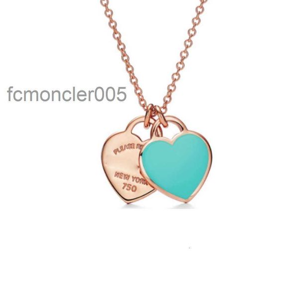 Popular S925 Sterling Plate Rose Rose Gold Heart en forma de esmalte de esmalte Collar Collar Collar Collar Collar MV1B