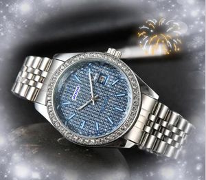 Populair verkopen unisex dag datumweek Bekijk drie stiches kristallen diamanten ring dot bezel mannen klok dames kwarts batterij dame glanzende sterrenketen armband horloges