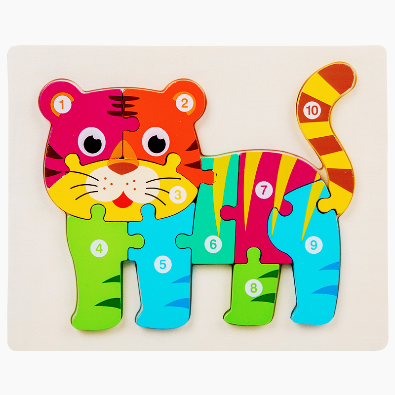 Popular Shape Matching Animal Puzzles High Quality Wooden 3D Cartoon Puzzles Kids Wooden Digital Stereo Puzzles