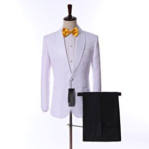 Populaire Côté Vent Un Bouton Blanc Paisley Groom Tuxedos Châle Revers Slim Fit Garçons D'honneur De Mariage Hommes Costumes De Fête (Veste + Pantalon + Cravate) NO: 2156