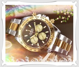 Populaire zes steken luxe heren stopwatch horloges Japan Quartz Movement Designer klokkenless stalen riem mannen mode originele massieve armband polshorloge geschenken