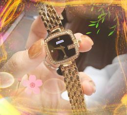 Populaire kleine vierkante wijzerplaat quartz horloge volledig roestvrijstalen diamanten ringarmband dames klokliefhebbers superheldere waterdichte horloges montre de luxe