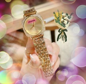 Populaire petit cadran à deux broches femmes diamants bague montres 32mm date automatique mouvement à quartz horloge fine bande en acier inoxydable robe rose or argent chaîne bracelet montre