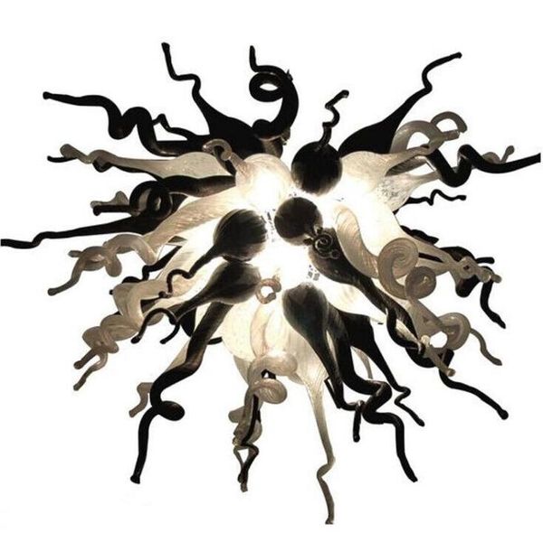 Lampe petits lustres blancs et noirs LED ampoules Art moderne style déco 100% à main en verre soufflé lampes d'éclairage