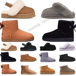 Botas de nieve populares Australia Mini bota de plataforma Mujeres Tazz Tasman Zapatillas Toboganes de gamuza clásicos Sin cordones Botines cálidos de lana de invierno Zapatos de piel de oveja Botines