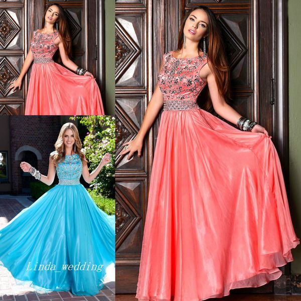 Envío Gratis Popular Social hielo azul turquesa Coral modesto vestido de fiesta con cuentas elegante vestido largo Fromal vestido de fiesta para niñas