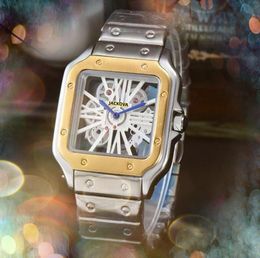 Populaire vierkante holle skelet wijzerplaat automatische datum herenhorloges luxe mode heren premium roestvrijstalen band quartz uurwerk klok orologio di lusso horlogegeschenken