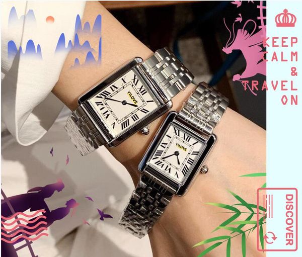 Populaire carré romain amoureux femmes petites montres élégant réservoir série horloge quartz batterie puissance en acier inoxydable bracelet en cuir ultra mince montre-bracelet cadeaux pour mères