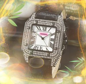 Popular cuadrado romano tanque dial amantes relojes hombres y mujeres parejas diamantes anillo caja reloj movimiento de cuarzo pulsera de oro impermeable señoras Speed Moon reloj Regalos