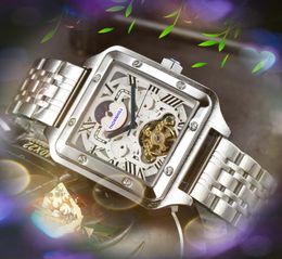 Popular cuadrado romano tanque luna sol dial hombres reloj 42 mm movimiento automático mecánico completo reloj de negocios para hombre día fecha presidente guapo reloj de pulsera regalos