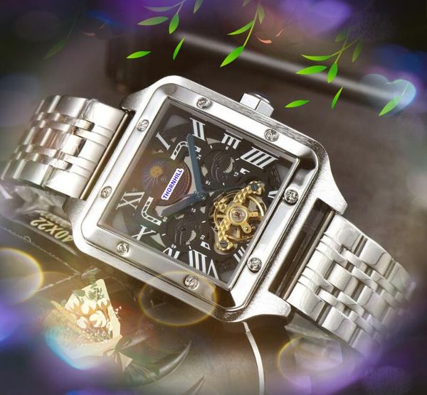 Popular quadrado romano tanque lua sun dial relógio masculino 42mm movimento mecânico completo relógio de negócios masculino dia data presidente rosa ouro prata lazer relógio de pulso