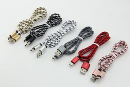 Cable elástico popular para Micro para Tipo-C para otros Cable USB de 1M Cargador Caja de metal Cable trenzado a cuadros Cable cargador de teléfono móvil para Android