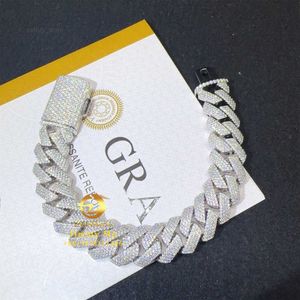 Populaire stijl 15 mm 4 rijen 925 Solid Silver Iced Out Hip Hop Jewelry VVS1 Moissanite Diamond Cuban Link Chain armband Men