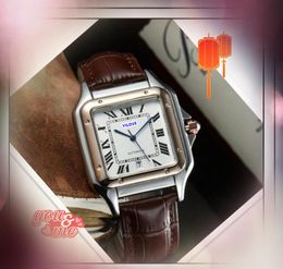 Populaire Super Fashion Men Quartz Watch Day Date Time Square Dial Face Clock Three STiches Waterdichte Business Casual Super Cow Leather Strap Ultra Dunne polshorloge