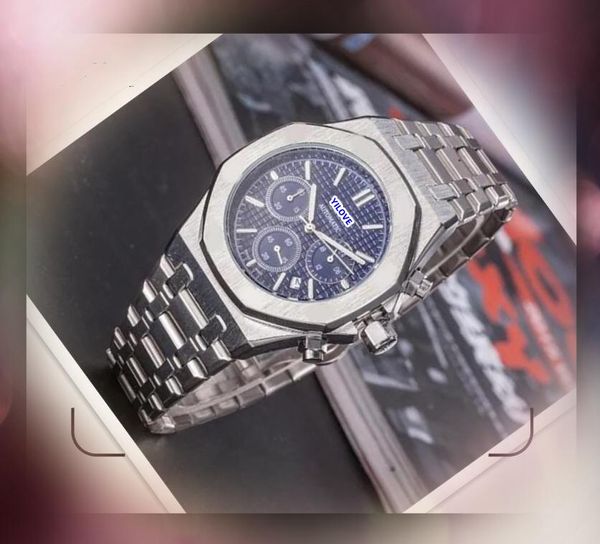 Popular Super Fashion Men Quartz Watch Stopwatch Day Date Heure Week Clock Top Brand Six Stiches Send de conception de grande taille étanché