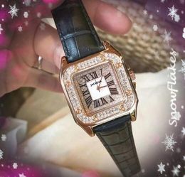 populaire suqare diamants bague lunette dame montre en or 36mm cadran romain quartz véritable ceinture en cuir horloge femmes montre-bracelet orologio di lusso