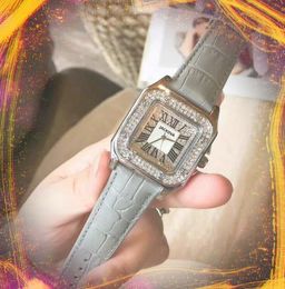 populaire suqare diamants anneau montre 36mm cadran romain quartz en cuir véritable ceinture horloge femmes Montre-Bracelet montre de luxe cadeaux