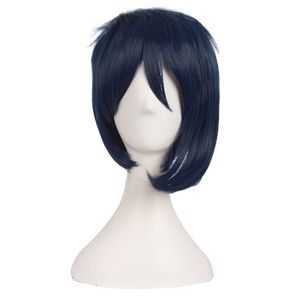 Populaire synthetische lineaire animatie cosplay blauw kort haar anti krullende donzige pruik