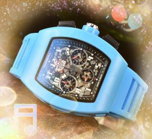 Populaire drie ogen volledige functionele stopwatch horloges Japan Quartz beweging chronograaf rode bglack blauw witte rubberen riem heren vaste elkaar president Watch Gifts