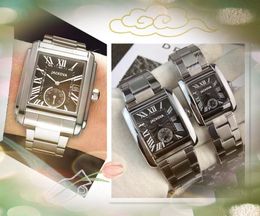 Populaire trois broches designer montre femmes hommes Fine Acier Inoxydable Chronographe Quartz Batterie Carré Cadran Romain tout le crime Bracelet Montre-Bracelet Cadeaux