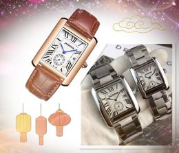 Popular Three Pins Dial Designer Watch Women Femme Pr￩sident Pr￩sident Fine Acier inoxydable Chronographe Quartz Batterie Crystal Mirror Square Roman Cador Watches Feature Table