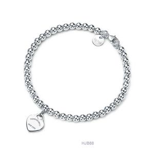 Populaire Tiffanyness S925 Argent 4mm Perles Rondes En Forme De Coeur Bracelet Tiffan Placage De Fond Plus Épais Boudoir Commémoratif Mode Glamour Bijoux 3k6n