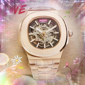 Populaire Tourbillon Mechanical Men Bekijk Hollow Skeleton Dial Design Boutique Automatische beweging 904L roestvrijstalen klok zelfwind mode polshorloges geschenken