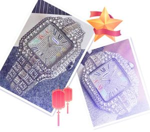 Two types populaires avec logo Logo Shiny Starry Diamonds Ring Lovers Watchs for Men Square Roman Tank Clock Full Fonctionnelle Bands en acier inoxydable Cadeaux de montre en quartz