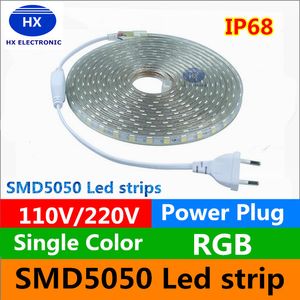 Populaire UL CE FCC Standaard LED Strip Flexibele Licht SMD 5050 60LEDS / M LED-lichtstrip met stekker voor AC110V of AC220V