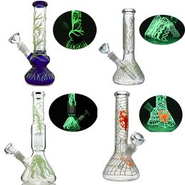 6-armige boomperc Glazen bongs Glow in the Dark Waterpijpen 18 mm gewricht Waterpijp kwallen Beker Spinnenweb Bong Olie Dab Rigs Diffuus Downstem met bowl GID05