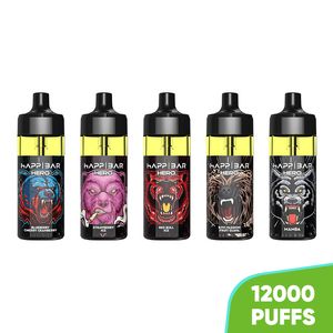 Vapes populaires 12K Puff Bar Vape 12000Puffs Bobine jetable Débit d'air réglable Vapeurs 2% 5% Force Nic Salt Vape Juice avec lumière LED