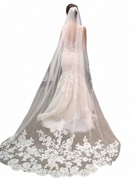 Populaire Blanc Ivoire Pas Cher Mariée Cathédrale Lg Mariée Dentelle Mariage Voiles Novia Mariage en Stock q4Tb #