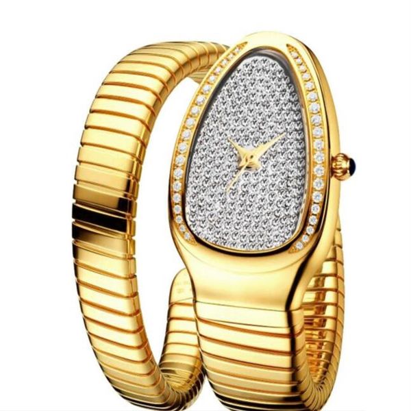 Popular reloj de cuarzo para mujer, moda de 33mm, placa de reloj de oro de acero inoxidable, resistente al agua, personalidad, chica, serpiente, diamante moissani271t