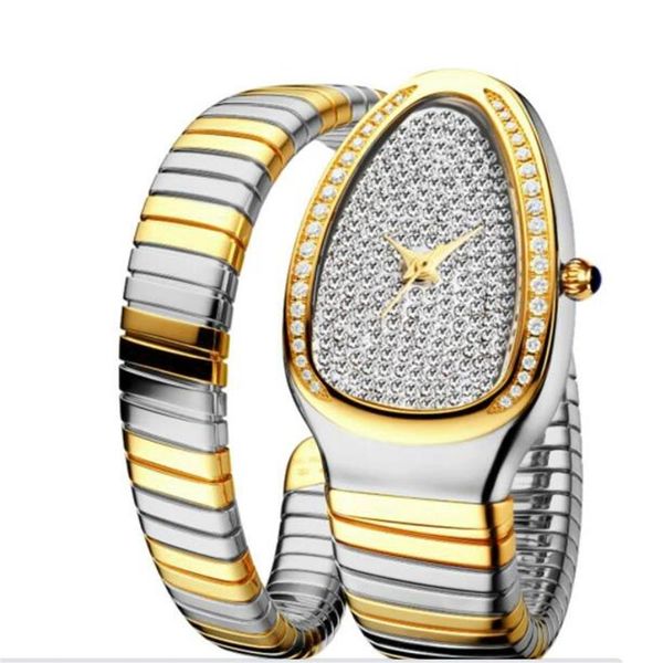 Popular reloj de cuarzo para mujer, reloj de moda de acero inoxidable de 33mm con placa de oro, resistente al agua, personalidad, chica, serpiente, diamante, moissani220A