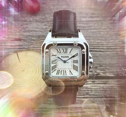 Femmes populaires carré romain petit cadran montres 32mm toute l'horloge du crime batterie à quartz ceinture en cuir véritable verre renforcé minéral montres-bracelets de mode simples