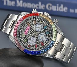 Populares para mujer, para hombre, habitantes, relojes, anillos de diamantes coloridos, cielo helado, esfera estrellada, todos los diales, trabajo, fecha automática, moda de lujo, cronómetro para hombre, reloj, regalos