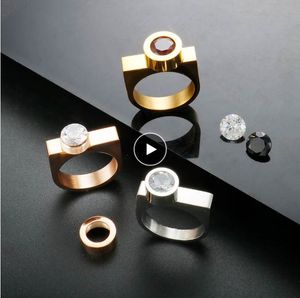 Popularidad DIY cambiable 3 colores Cubic Zirconia anillo para Mujeres Hombres 316 acero inoxidable moda anillos de dedo joyería impermeable