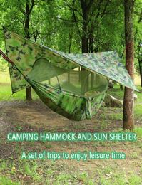 Pop -up draagbare camping hangmat met muggen net en zon shelterparachute swing hangmatten regenvlieg hangmat luifel camping spul y9481791