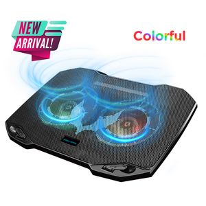 PopuPine Gaming Cooler avec 2 grands ventilateurs silencieux, RVB 7 couleurs Changement de lumière Portable USB Laptop Cooling Pad 11 à 15,6 pouces